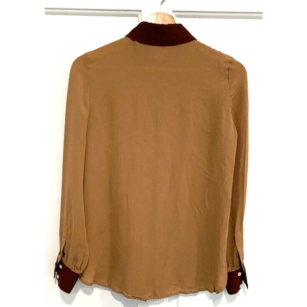 Haute Hippie - Brown & maroon women's 100% Silk button up blouse size XS - Picture 2 of 6